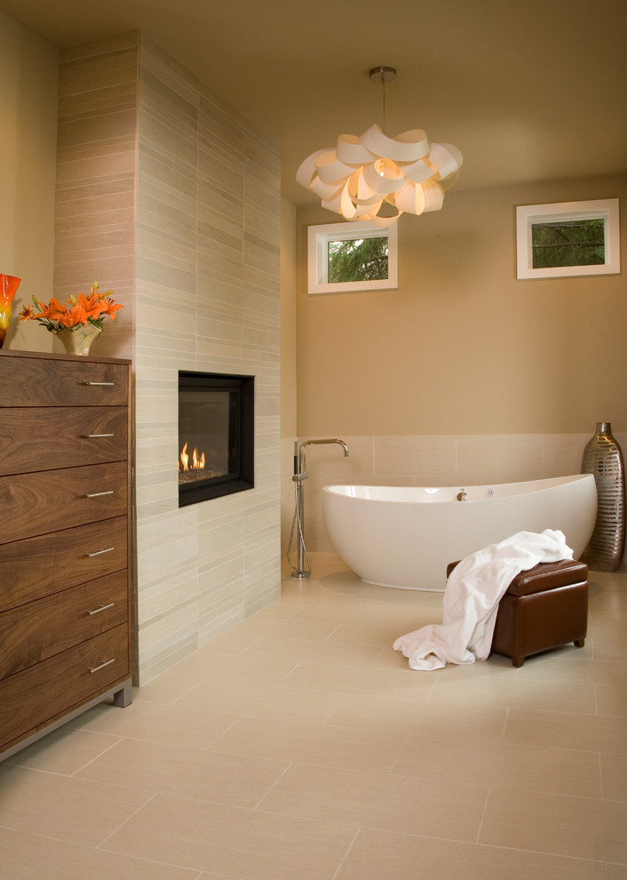 Fireplace Tile Surrounds Bathroom Contemporary with Bath Ceiling Light Custom