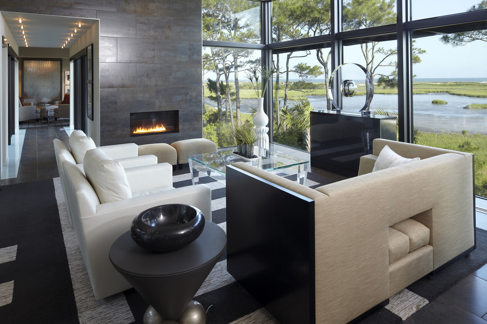 Fireplace Tile Surrounds Living Room Modern with Area Rug Arm Chair