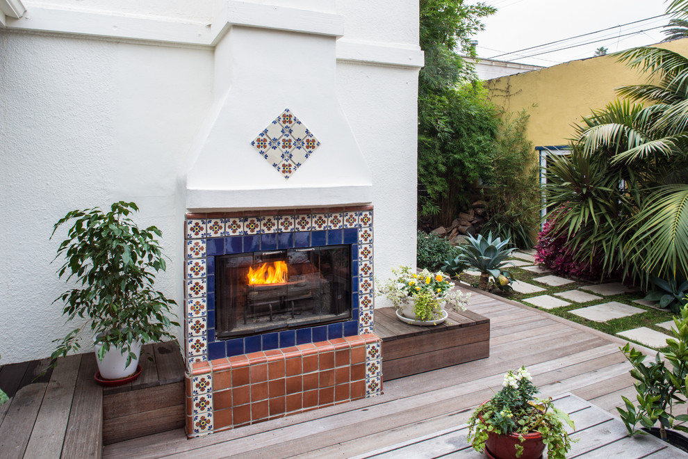 Fireplace Tiles Ideas Deck Mediterranean with Chimney Concrete Paver Pathway