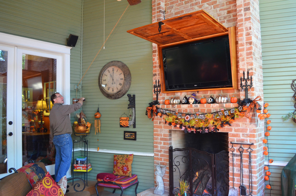 Fireplace Tool Set Porch Traditional with Brick Fireplace Concealed Tv1