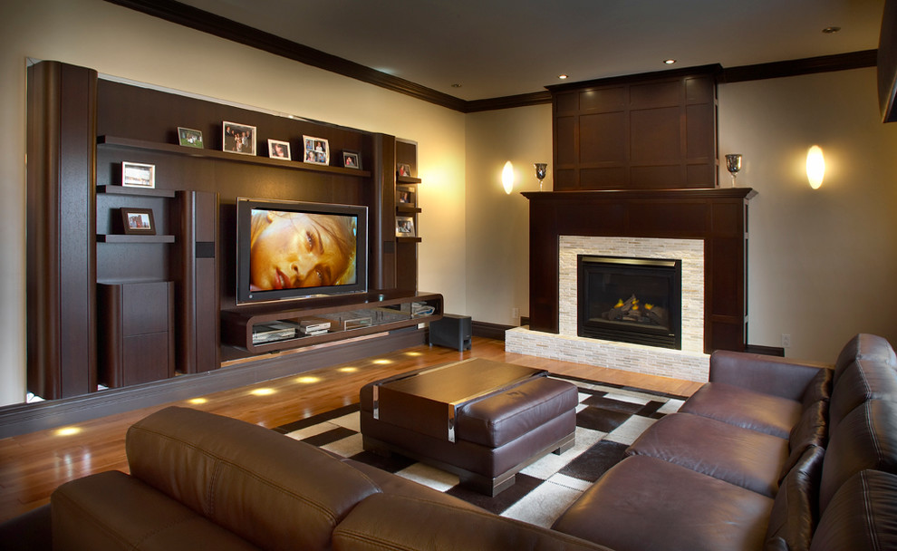 Fireplace Wall Unit Family Room Contemporary with Animal Patchwork Carpet Bose