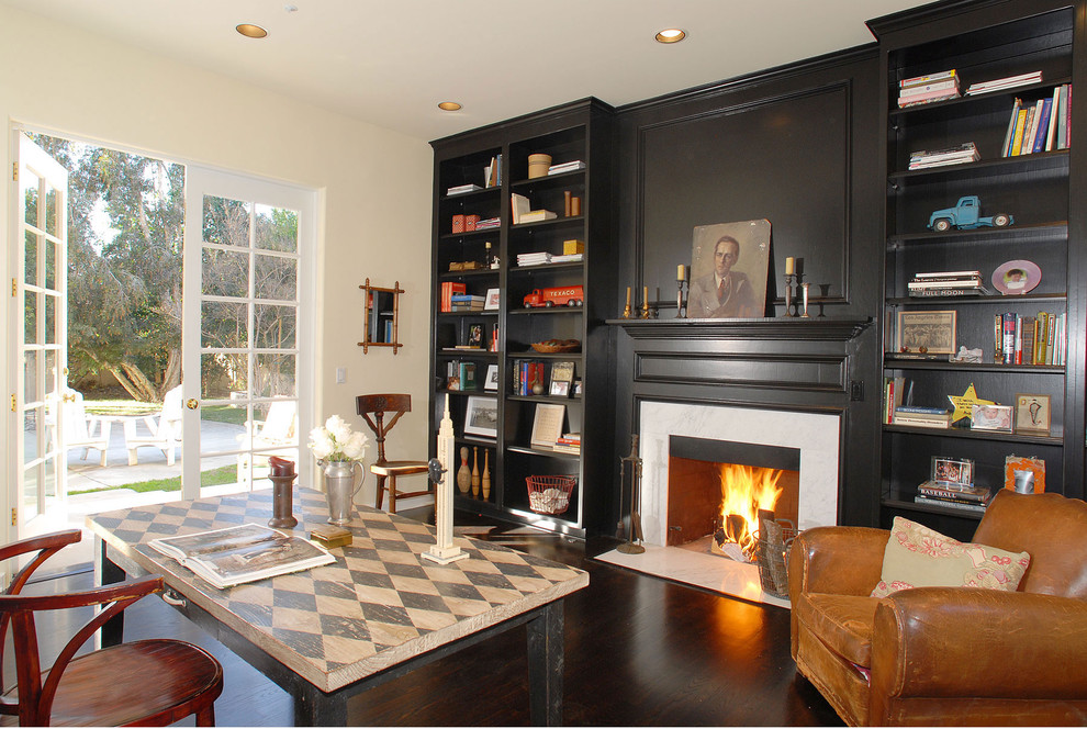Fireplaces with Bookcases Home Office Traditional with Black Painted Cabinets Built In