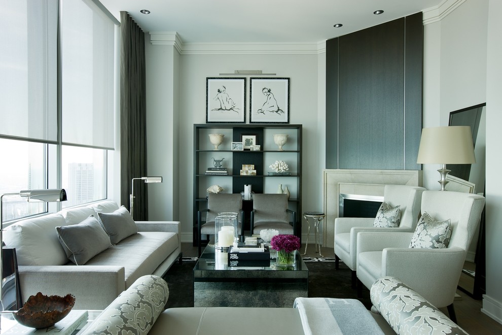 Fireplaces with Bookcases Living Room Contemporary with Artwork Bookcase Ceiling Lighting