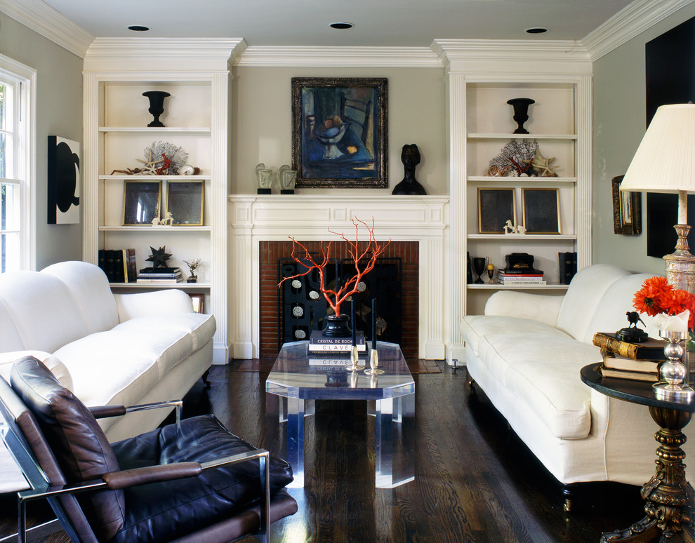 Fireplaces with Bookcases Living Room Transitional with Acrylic Coffee Table Beige