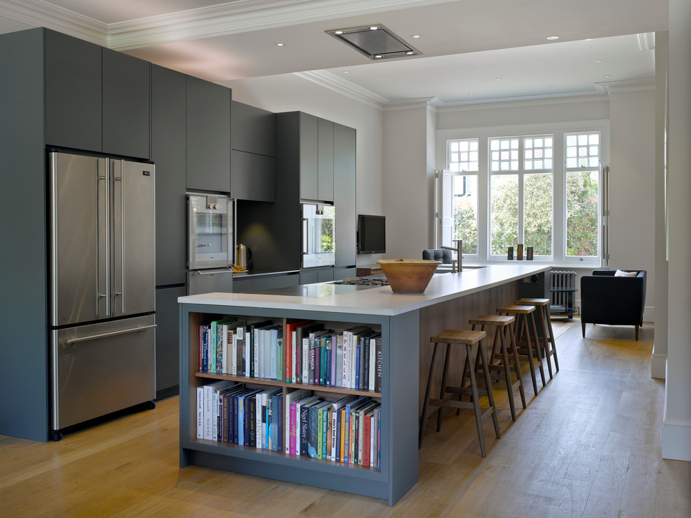 Flat Panel Kitchen Cabinets Kitchen Transitional with Bespoke Cabinetry Bespoke Island