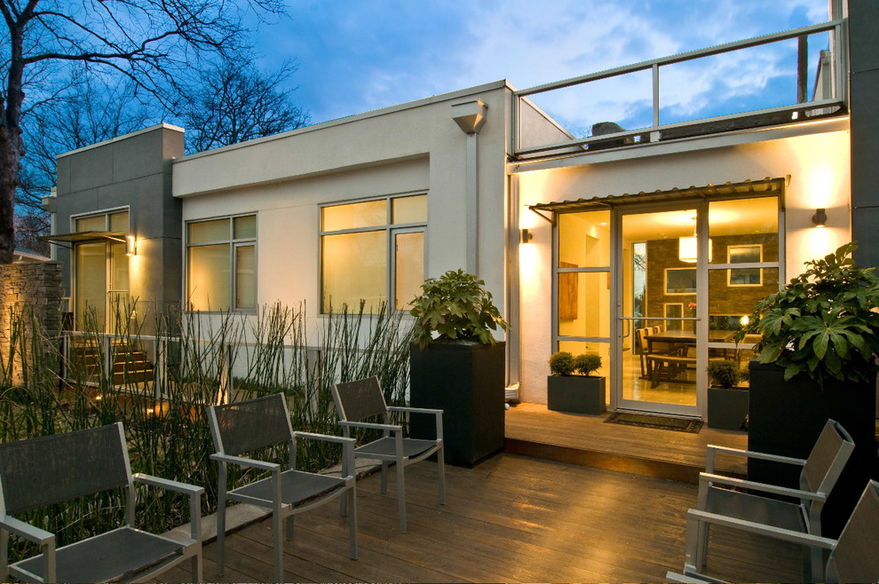 Flat Roof Homes Entry Modern with Container Plants Deck Downspout
