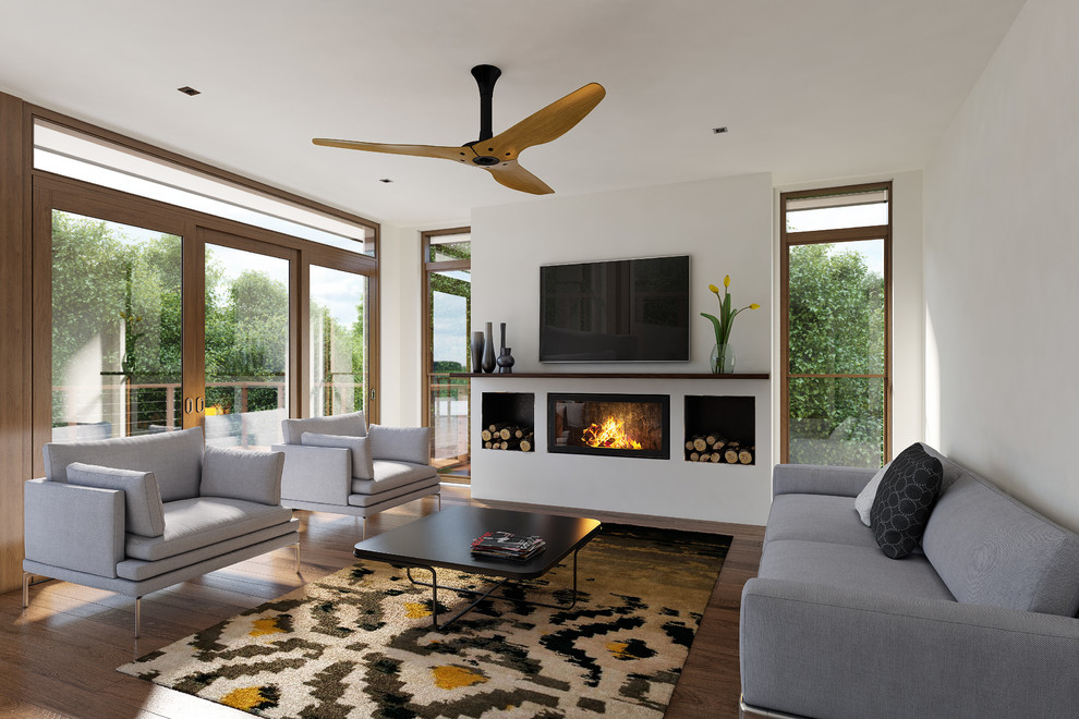 Floating Fireplace Mantel Living Room Contemporary with Black White and Yellow