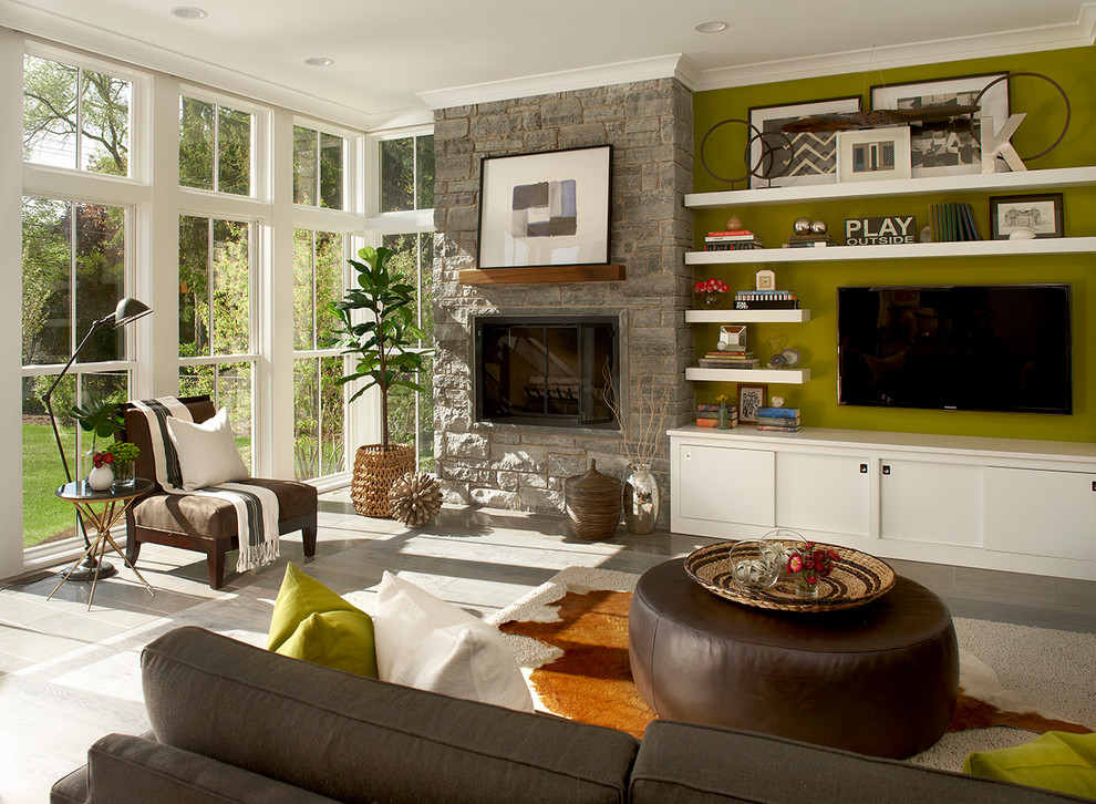 Floating Fireplace Mantel Living Room Farmhouse with Animal Hide Rug Art