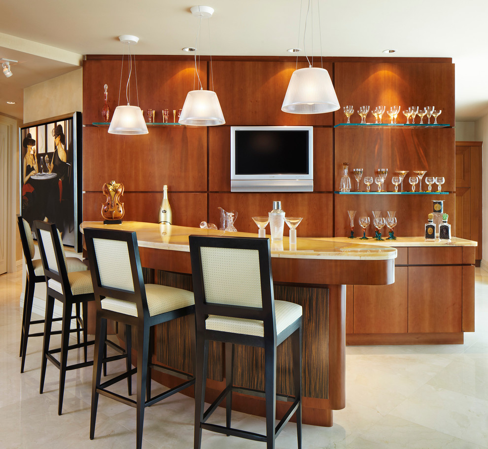 Floating Glass Shelves Family Room Modern with Art Bar Bar Stools
