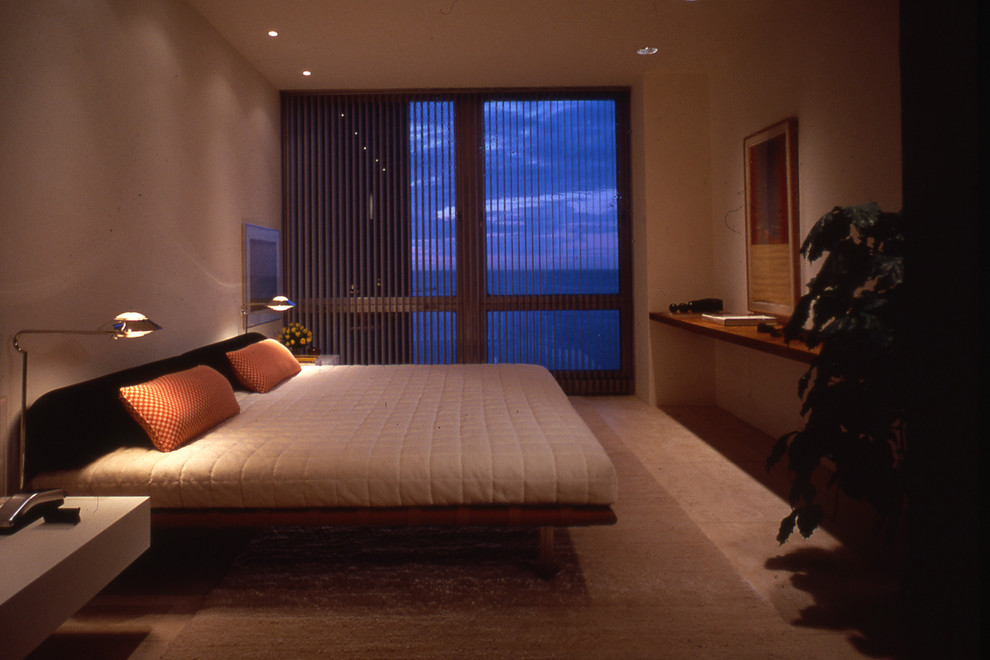 Floating Platform Bed Bedroom Contemporary with Built Ins Container Plants