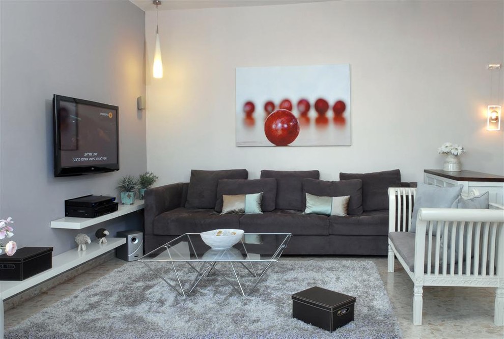 Floating Shelf for Tv Family Room Contemporary with Accent Wall Area Rug