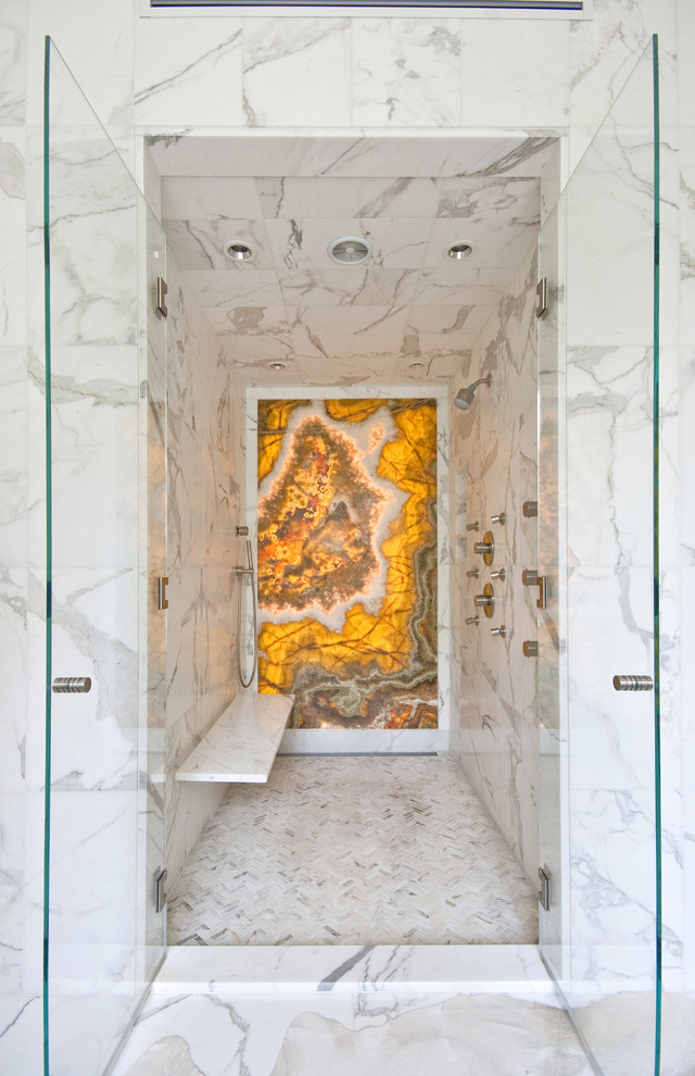 Floating Shower Bench Bathroom Contemporary with Accent Shower Wall Glass