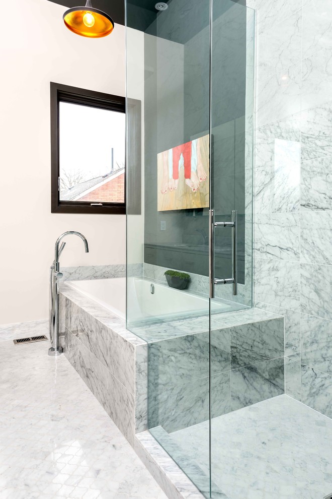 Floor Mounted Tub Filler Bathroom Contemporary with Arabesque Floor Tile Barn