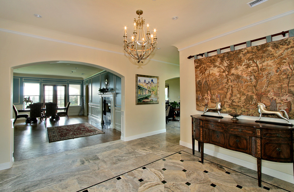 Floor Tiles for Living Room Entry Traditional with Archway Chandelier Console Table