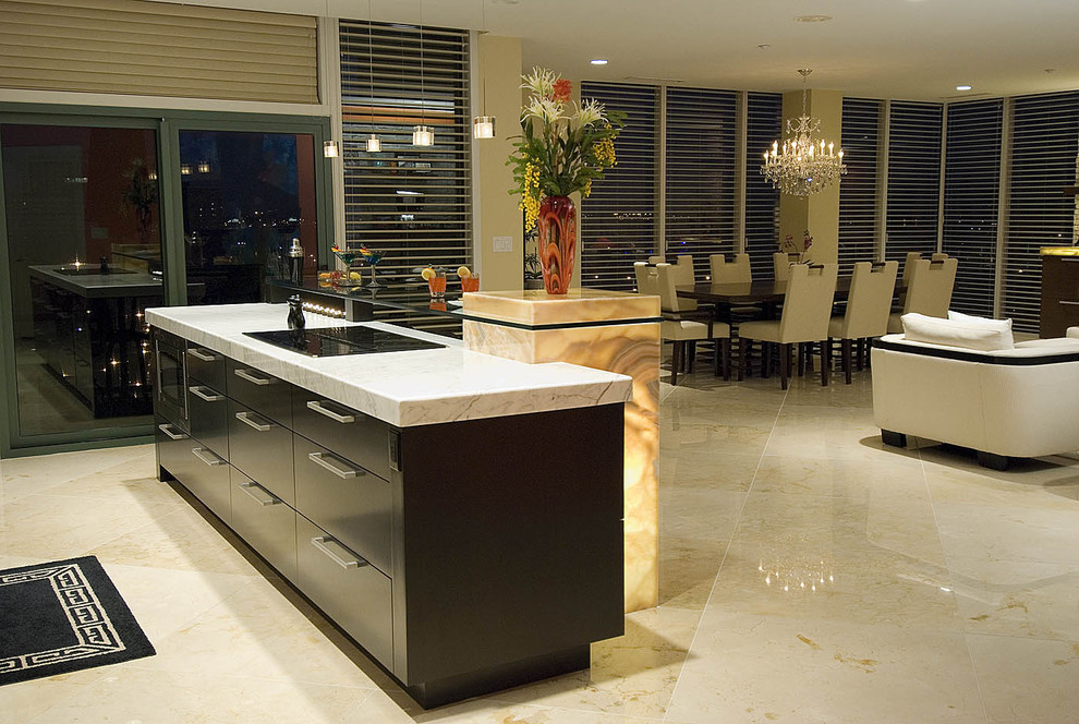 Floor Tiles for Living Room Kitchen Contemporary with Black Cabinets Breakfast Bar