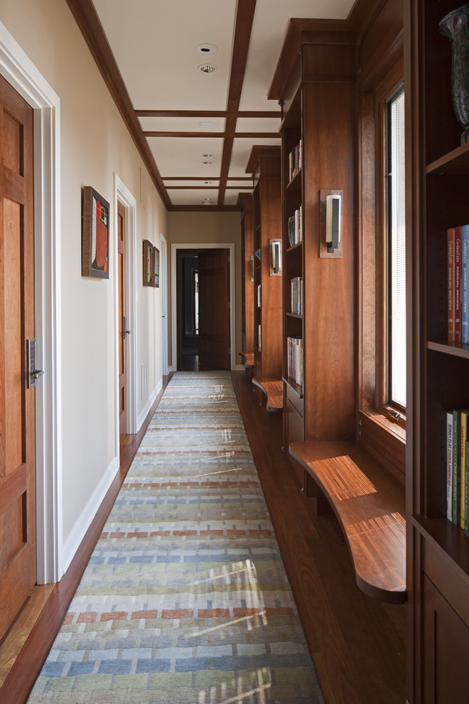 Floor to Ceiling Bookcase Hall Eclectic with Accent Trim Artisan Hardware