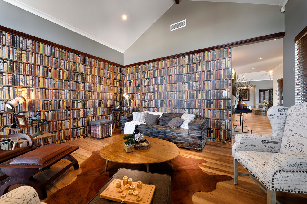 Floor to Ceiling Bookshelves Family Room Contemporary with None 