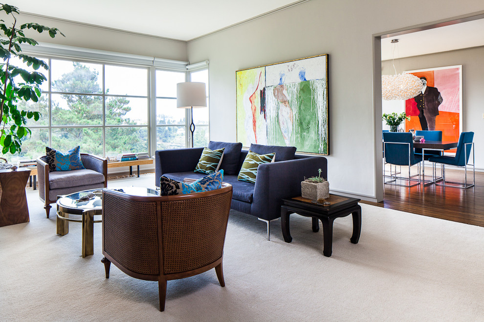 Floor to Ceiling Drapes Living Room Contemporary with Art Coffee Table Artwork