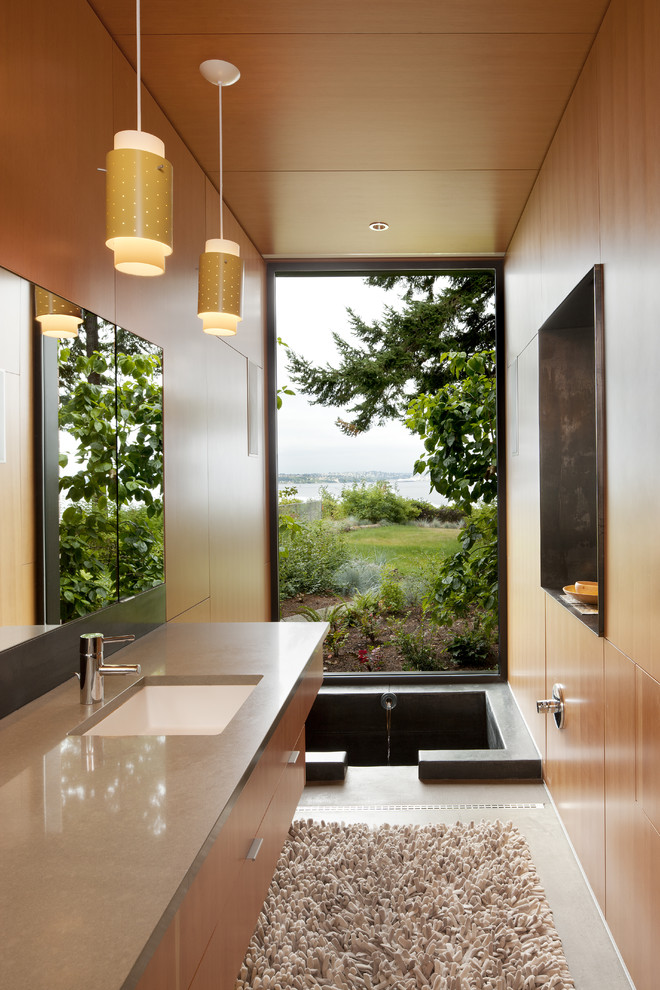 Floor to Ceiling Window Bathroom Contemporary with Asian Bath Mat Bathroom