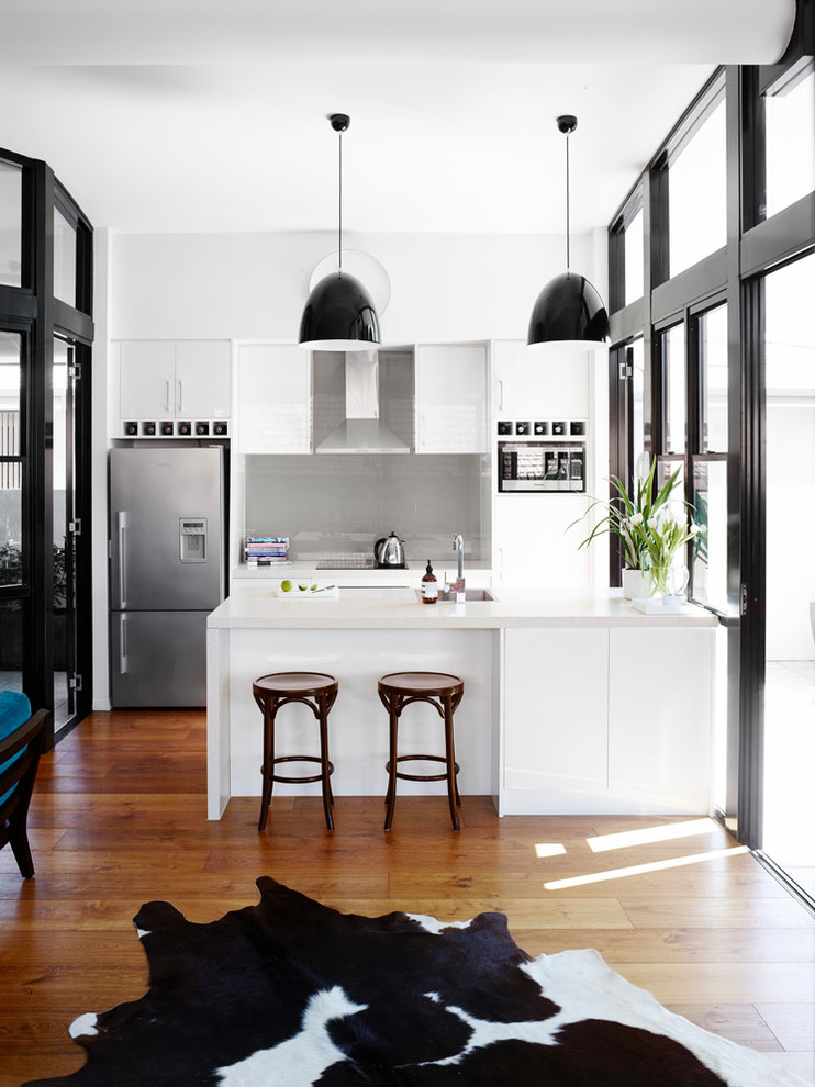 Floor to Ceiling Window Kitchen Transitional with Apartment Bentwood Stools Black