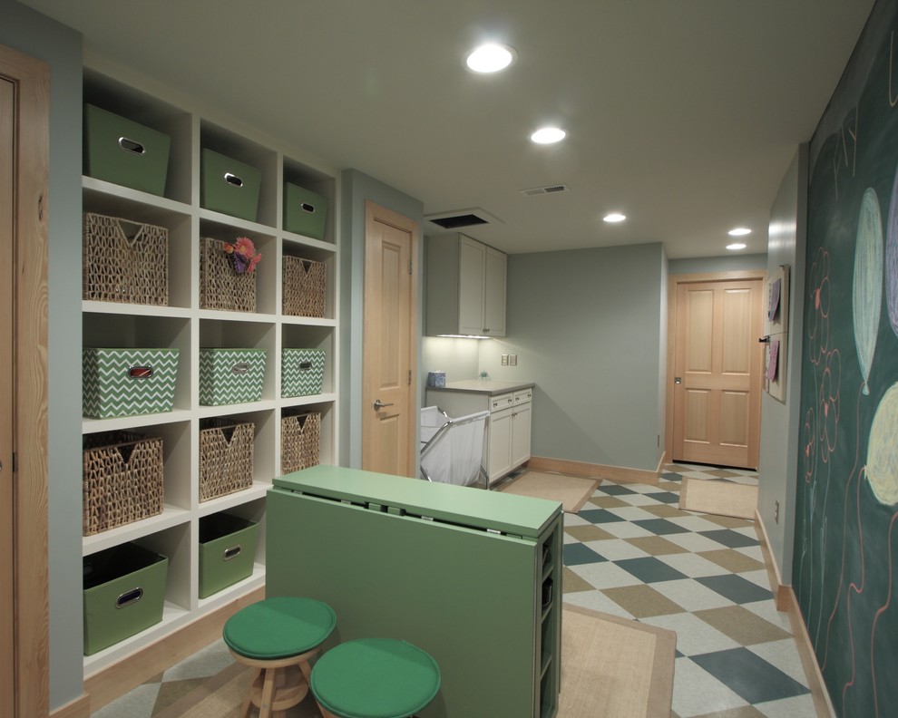 Fold Away Table Laundry Room Traditional with Baseboards Basement Basket Built In
