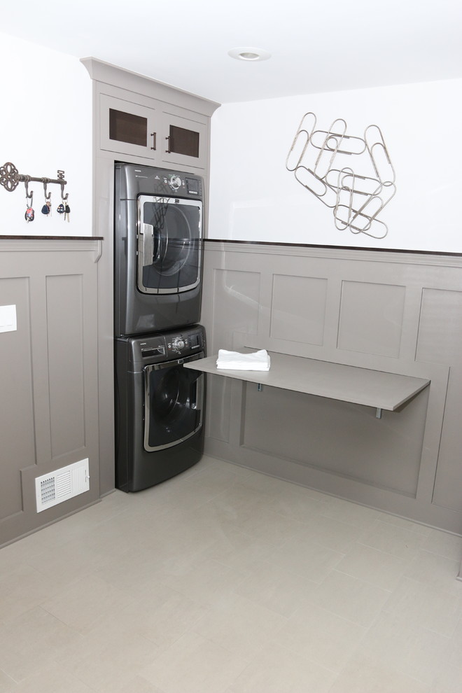 Fold Up Table Laundry Room Transitional with Cork Cork Board Cubbies