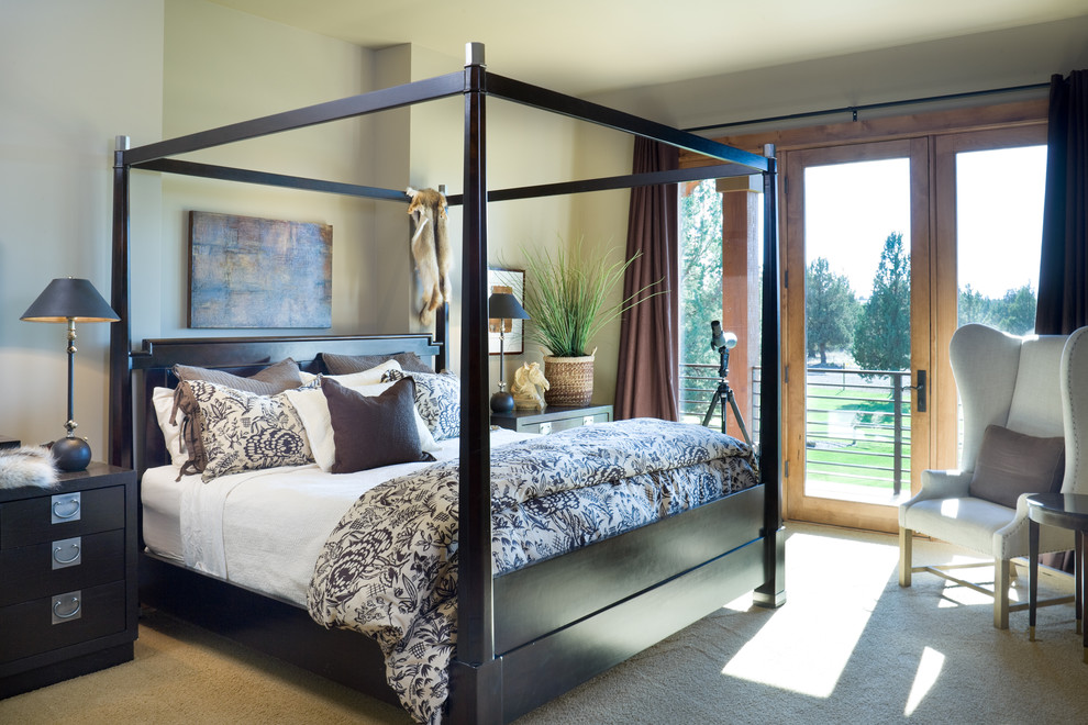 Four Poster Bed Bedroom Rustic with Artwork Balcony Bed Pillows
