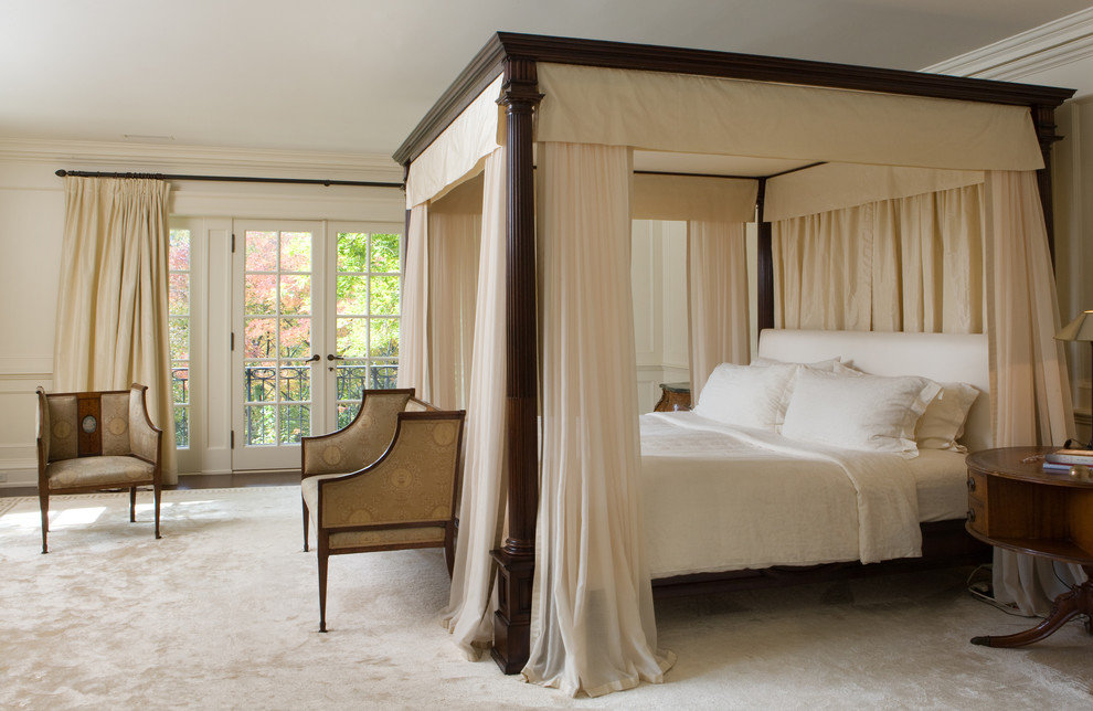 Four Poster Bed Bedroom Traditional with Antique Settee Bed Drapery
