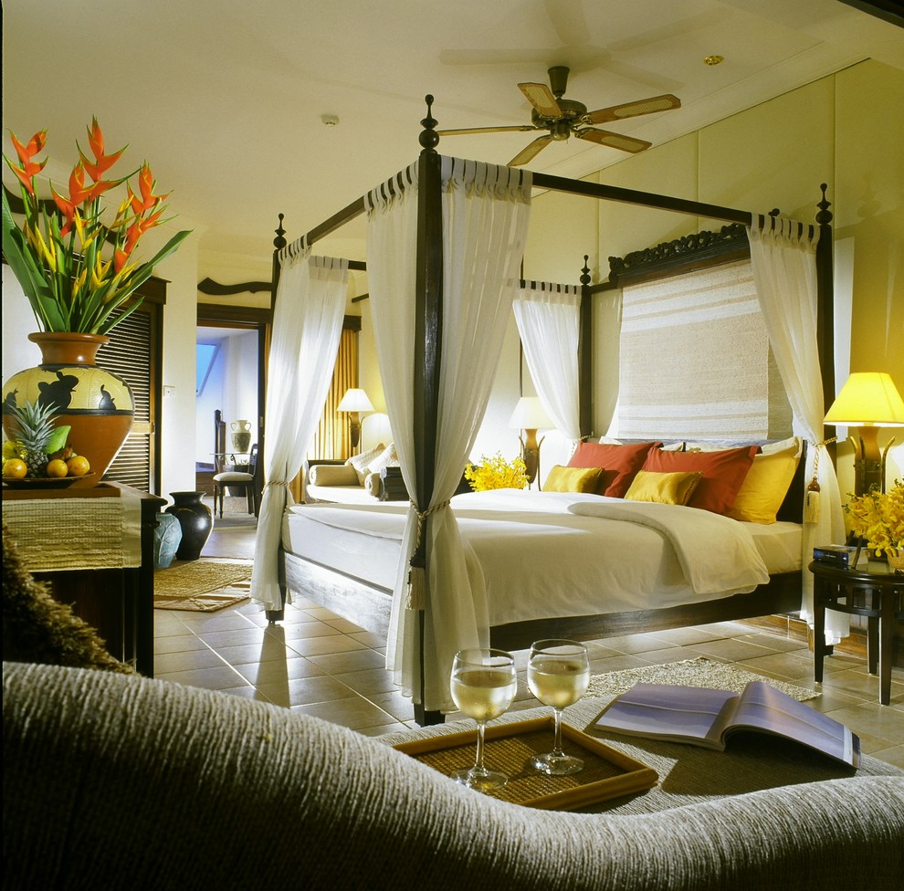 Four Poster Bed Bedroom Tropical with None 