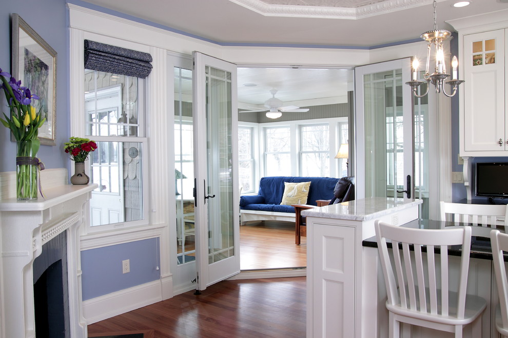 Four Season Porch Porch Modern with Bead Board Blue Blue