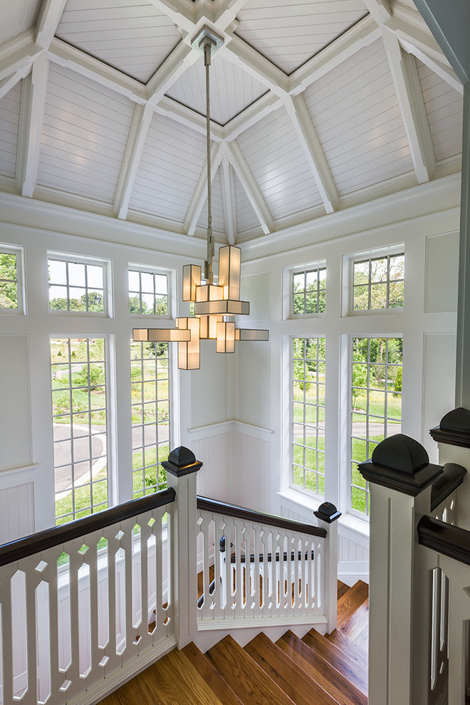 Foyer Light Fixtures Staircase Traditional with Coffered Ceiling Dark Brown