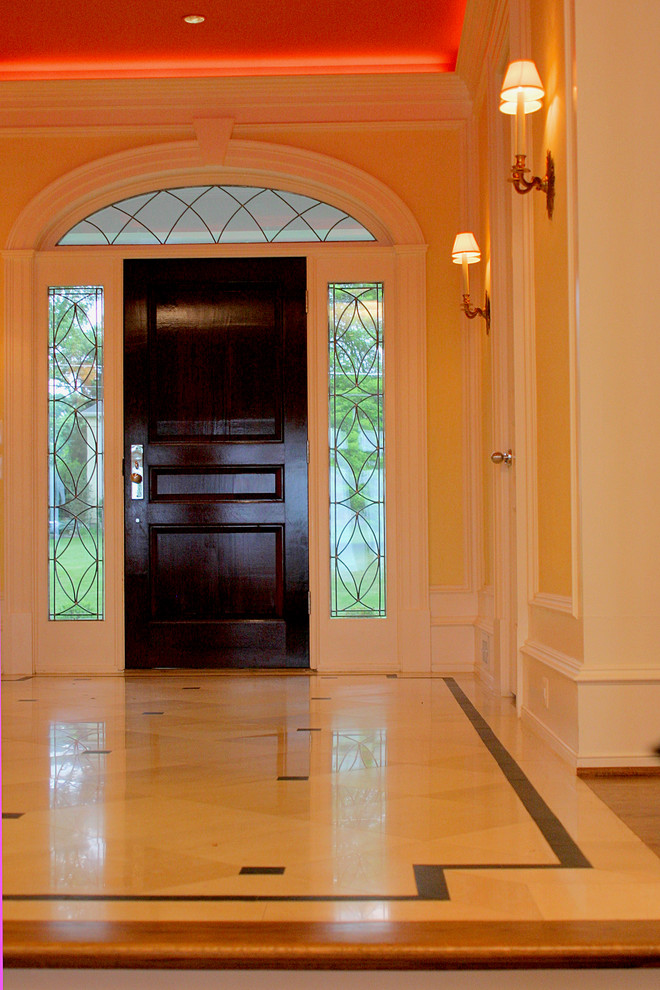 Foyer Tile Designs Entry Traditional with Baseboard Black Door Crown