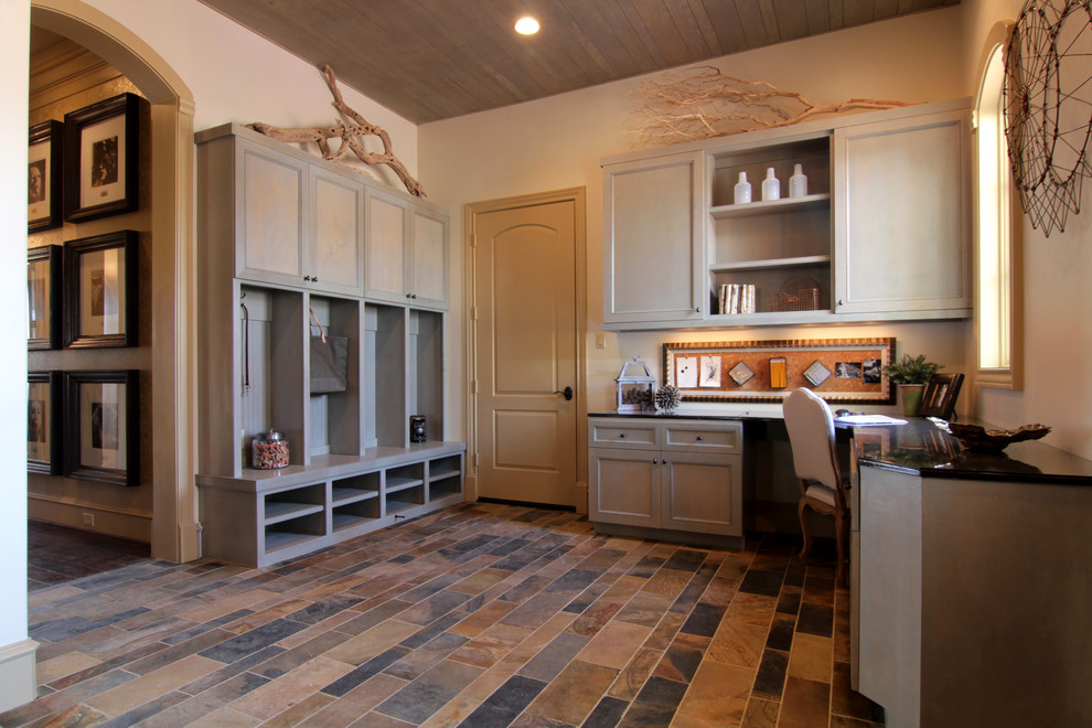 Framed Cork Board Home Office Traditional with Built in Desk Cabinets Cottage