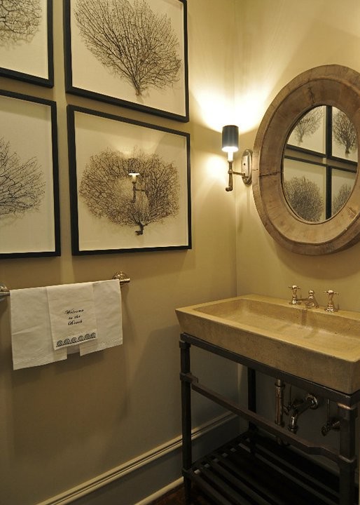 Framed Sea Fans Powder Room Traditional with None 