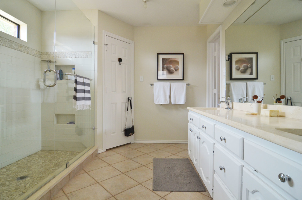 Frameless Glass Shower Bathroom Traditional with White 