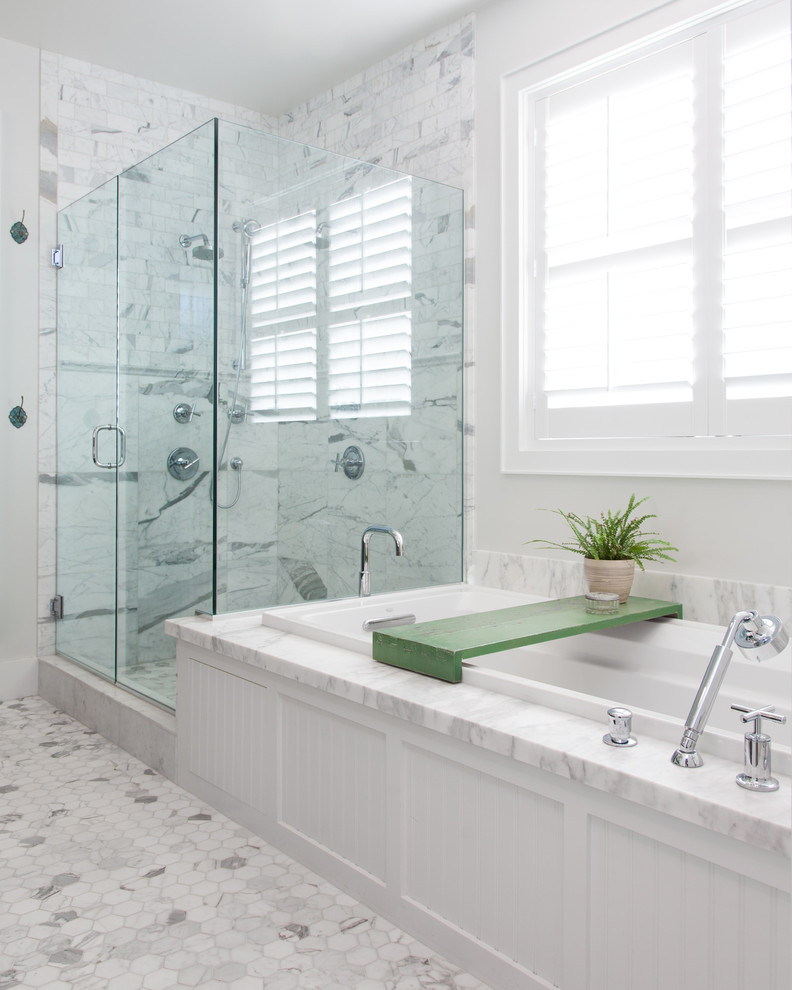 Frameless Glass Shower Doors Bathroom Beach with Deck Mounted Tub Filler