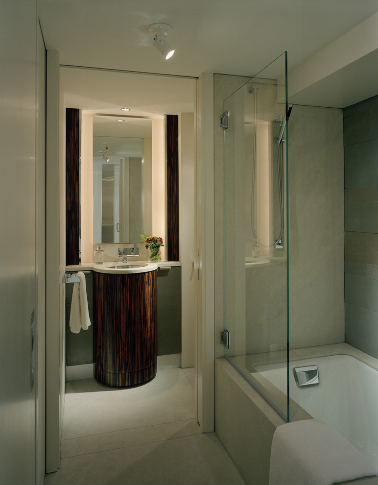 Frameless Glass Shower Doors Bathroom Contemporary with Backlit Mirror Divided Bath