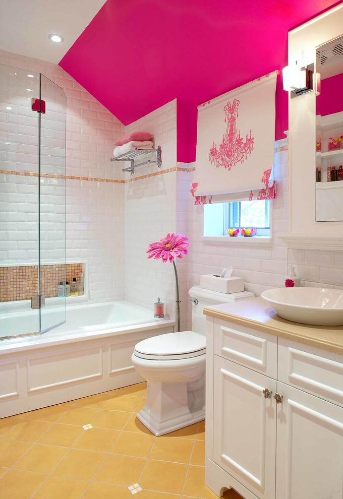 Frameless Tub Enclosures Bathroom Traditional with Accent Tile Strip Glass