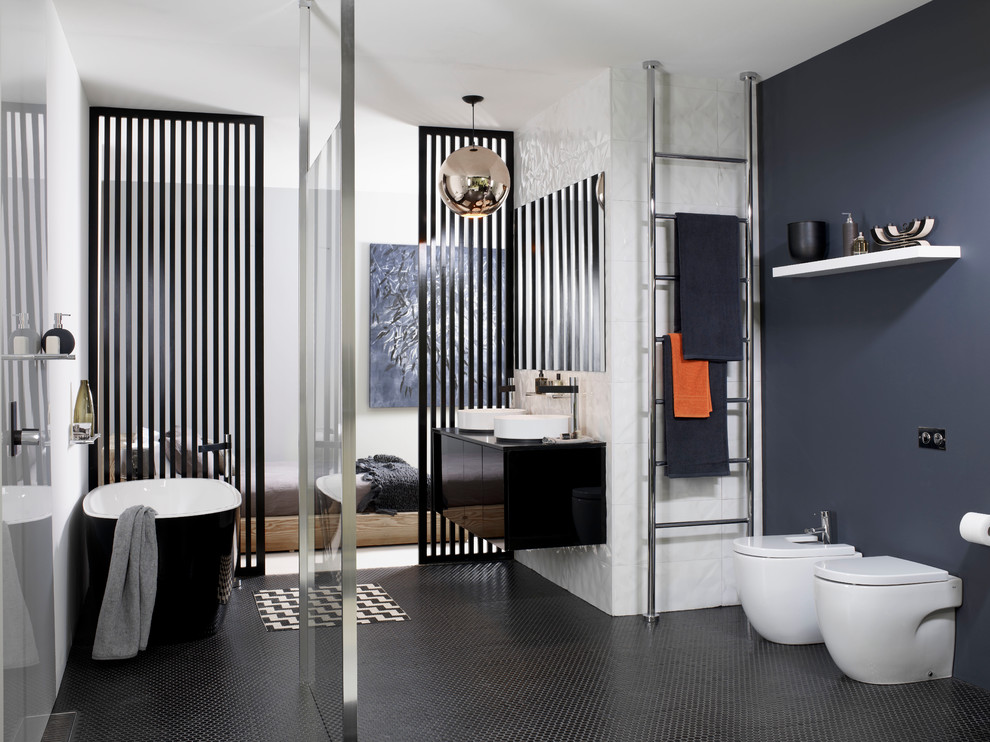 Free Standing Bath Tubs Bathroom Contemporary with Black and White Black