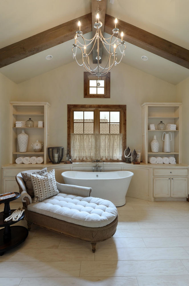 Free Standing Bath Tubs Bathroom Traditional with Beams in Master Bath