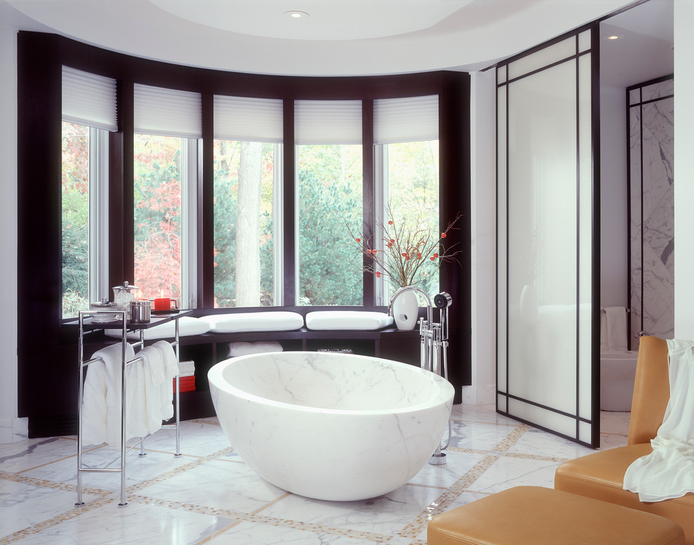 Free Standing Bathtubs Bathroom Contemporary with Asian Influences Beige Chair