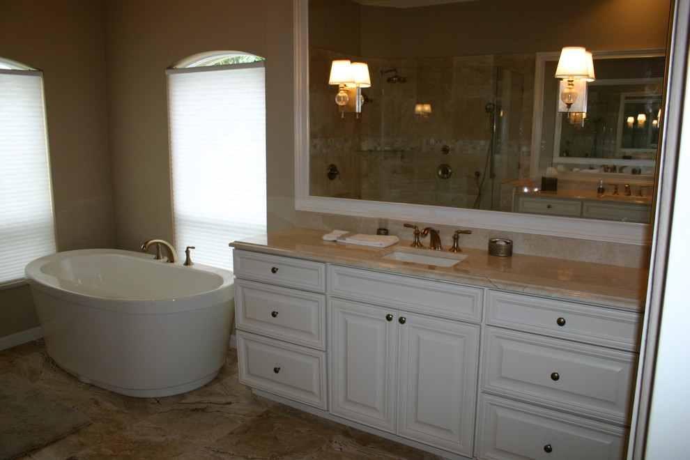 Free Standing Soaking Tub Bathroom Traditional with Antique White Cabinets Free
