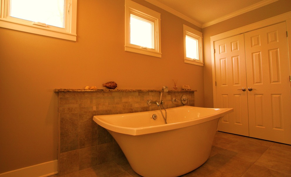 Free Standing Soaking Tub Bathroom Traditional with Casement Windows Free Form