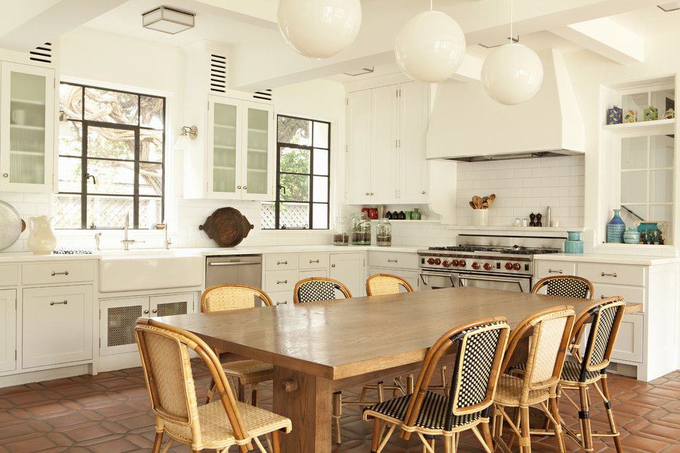 French Bistro Chairs Kitchen Traditional with 1950s Beamed Bitossi Cabinetry