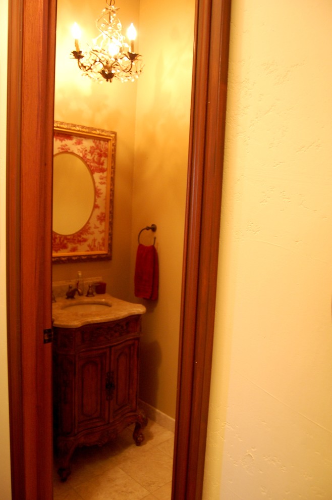 French Country Bathrooms Powder Room Mediterranean with Chandeliers in Bathrooms French