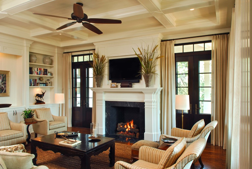 French Door Curtains Family Room Traditional with Built in Cabinetry Built