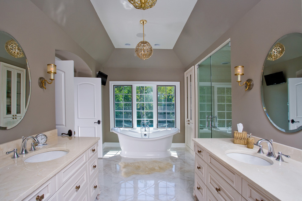 French Door Handles Bathroom Traditional with Archway Bathtub Beige Cabinets