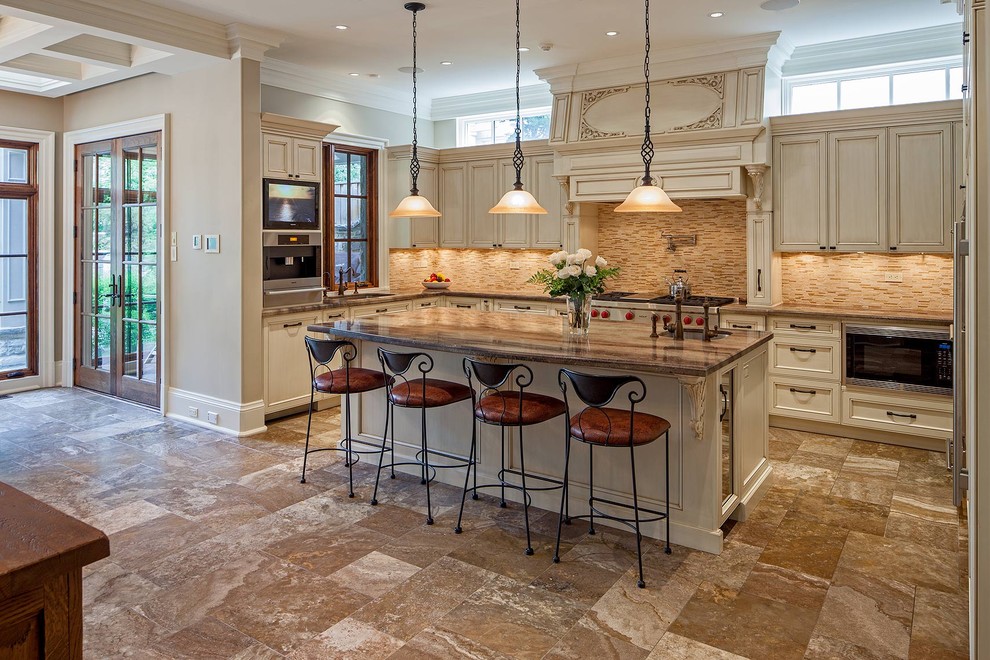 French Door Handles Kitchen Traditional with Antiqued Cabinets Clerestory Window