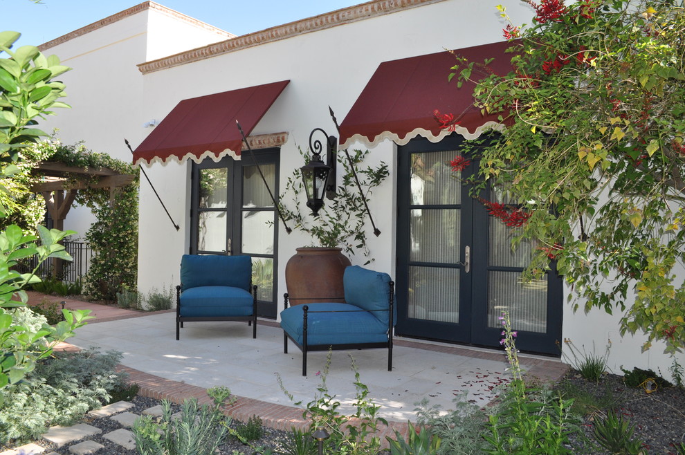 French Door Hardware Patio Mediterranean with Awning Black Door Blue