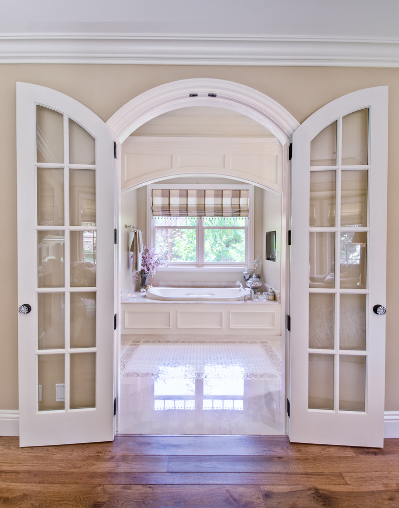 French Door Styles Bathroom Traditional with Arched Doorway Bathtub Crown